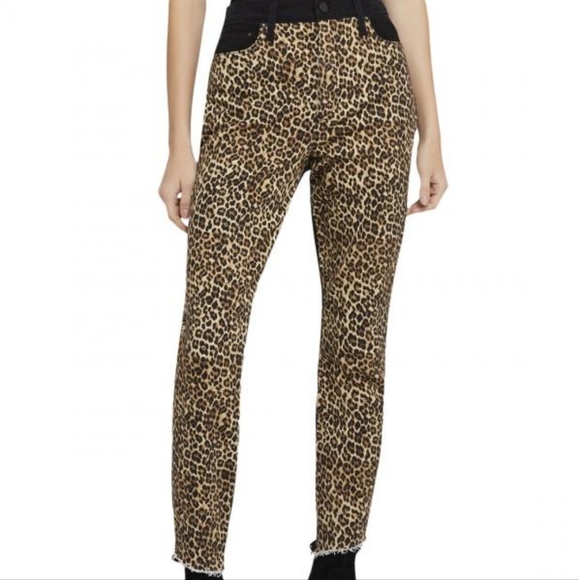 Alice + Olivia Leopard Print High Rise Skinny Jeans Queen Of The Night Black Raw - Picture 8 of 8